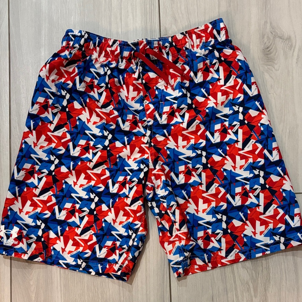 Under Armour Kids Red, Blue, and White Swim Trunks